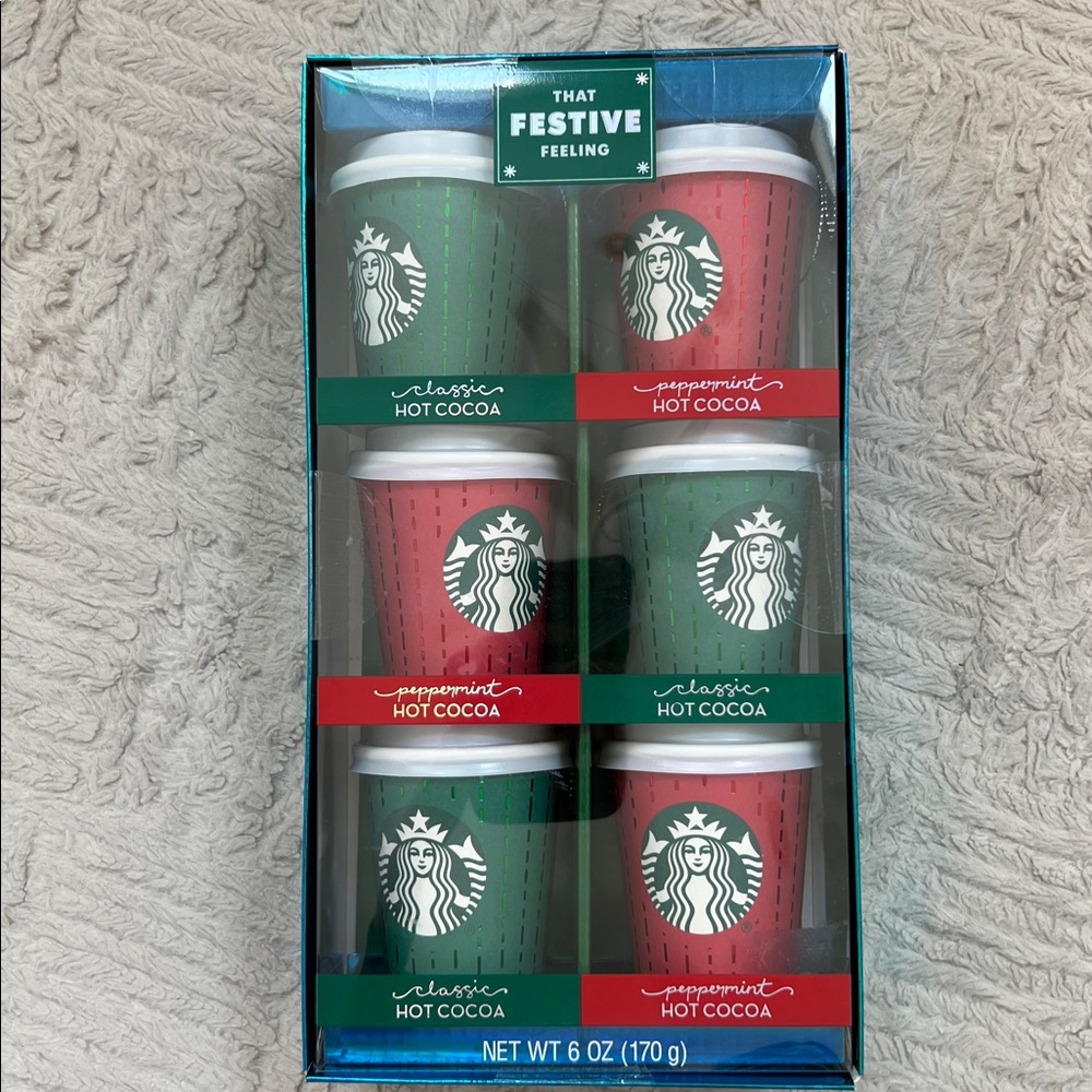 Starbucks holiday cup ornaments with cocoa mix,set of 6, New in sealed packaging